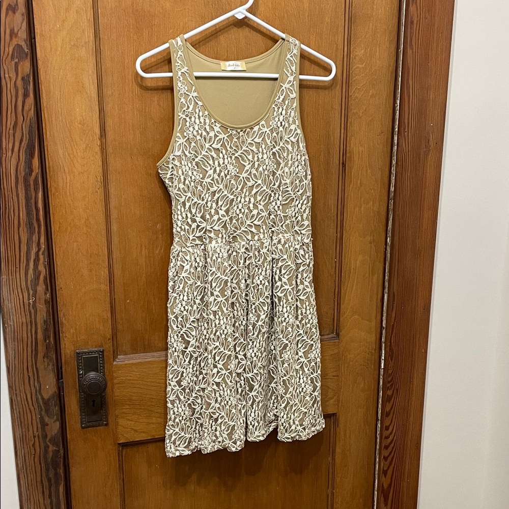 Altar'd State Tan and Cream Lace Mini Dress